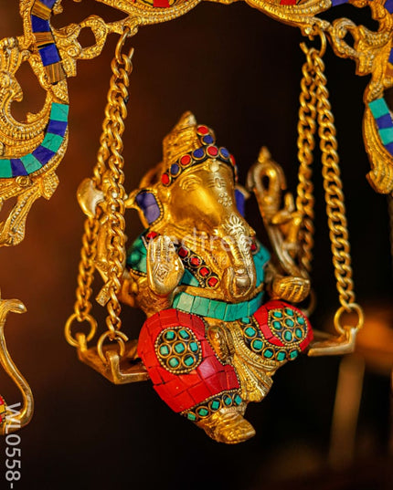 Brass Ganesha On Jhoola - Wl0558 Figurines