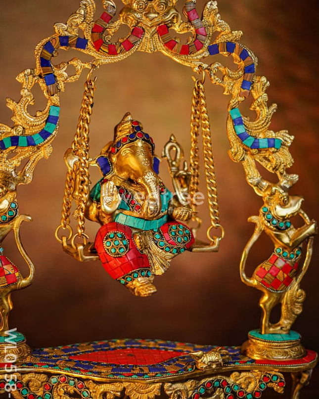 Brass Ganesha On Jhoola - Wl0558 Figurines