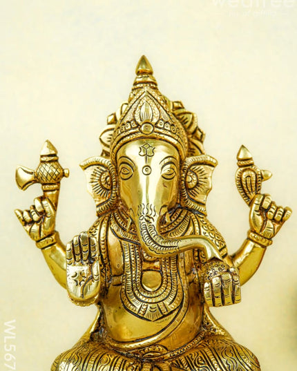 Brass Ganesha on Lotus - 9 inch - WL5670 - Brass Figurines