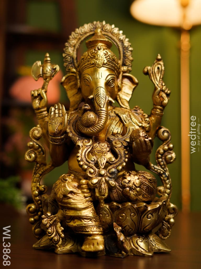 Brass Ganesha On Lotus - Wl3868 Figurines