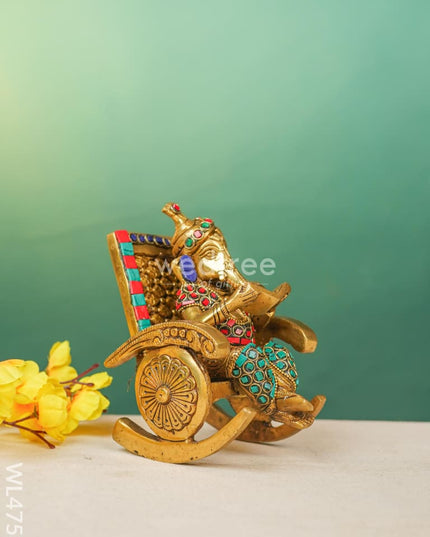 Brass Ganesha Relaxing On Chair - Stonework Wl4756 Figurines