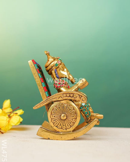 Brass Ganesha Relaxing On Chair - Stonework Wl4756 Figurines