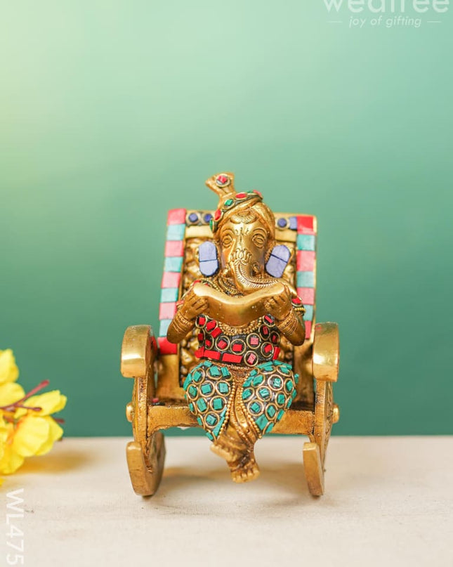 Brass Ganesha Relaxing On Chair - Stonework Wl4756 Figurines