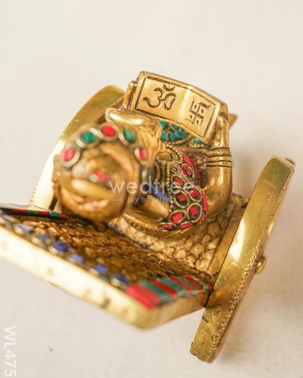 Brass Ganesha Relaxing On Chair - Stonework Wl4756 Figurines