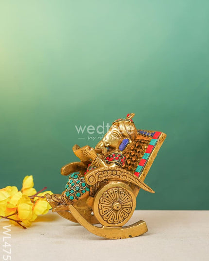 Brass Ganesha Relaxing On Chair - Stonework Wl4756 Figurines