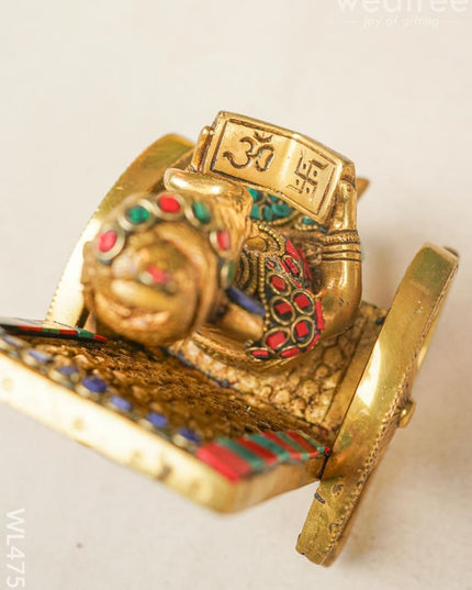 Brass Ganesha Relaxing On Chair - Stonework Wl4756 Figurines