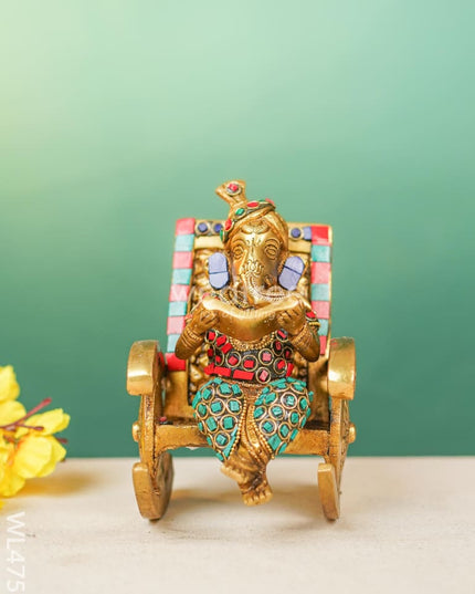 Brass Ganesha Relaxing On Chair - Stonework Wl4756 Figurines