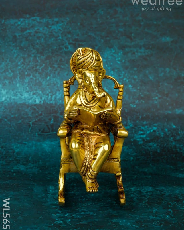 Brass Ganesha Relaxing on Chair - WL5659 - Brass Figurines