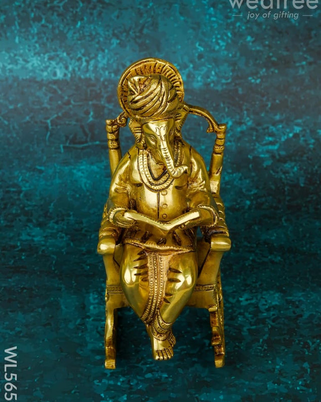 Brass Ganesha Relaxing on Chair - WL5659 - Brass Figurines
