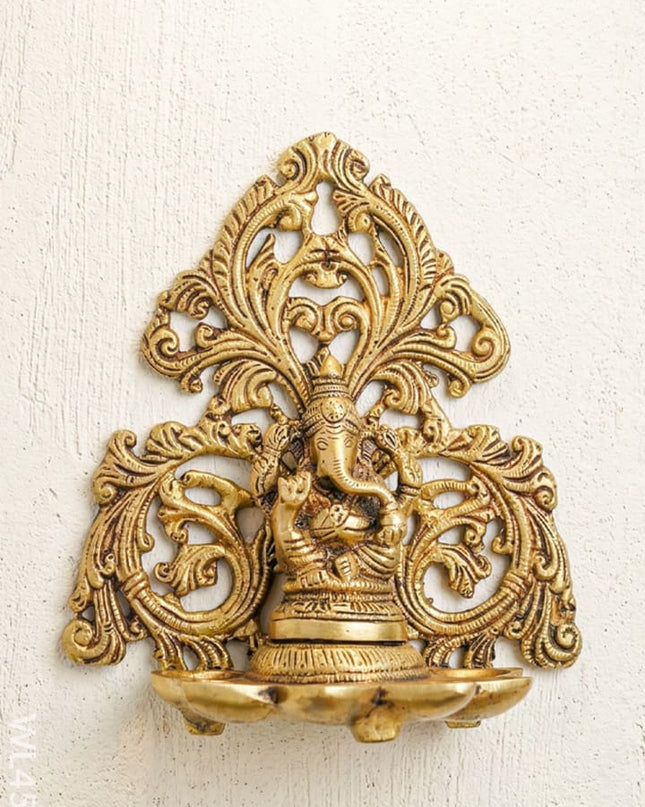 Brass Ganesha Six-Face Wall Hanging Diya - WL4509 - Brass Diya