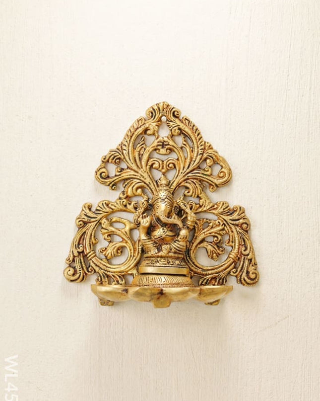 Brass Ganesha Six-Face Wall Hanging Diya - WL4509 - Brass Diya