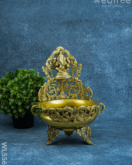 Brass Ganesha Urli - 12 inch - WL5567 - Brass Urli