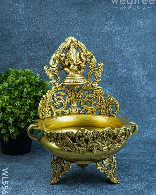 Brass Ganesha Urli - 12 inch - WL5567 - Brass Urli