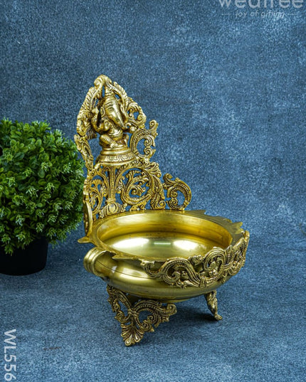 Brass Ganesha Urli - 12 inch - WL5567 - Brass Urli