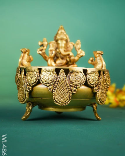 Brass Ganesha Urli - 7 inch - WL4869 Brass Urli
