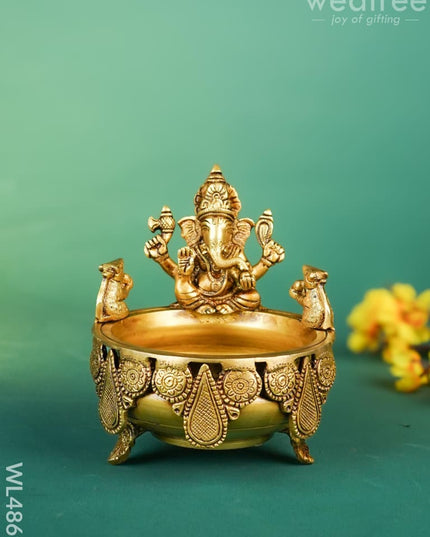 Brass Ganesha Urli - 7 inch - WL4869 Brass Urli