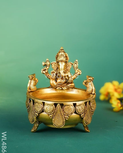 Brass Ganesha Urli - 7 inch - WL4869 Brass Urli