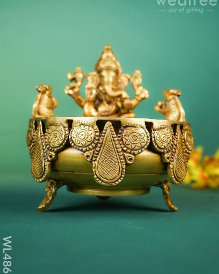 Brass Ganesha Urli - 7 inch - WL4869 Brass Urli