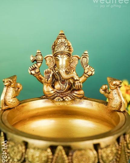 Brass Ganesha Urli - 7 inch - WL4869 Brass Urli