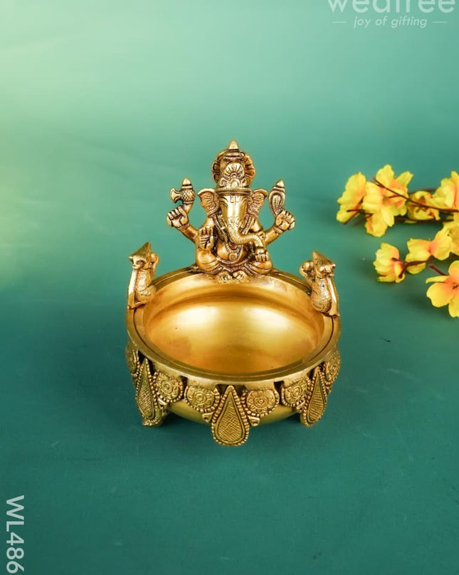 Brass Ganesha Urli - 7 inch - WL4869 Brass Urli