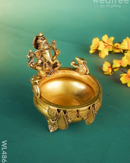 Brass Ganesha Urli - 7 inch - WL4869 Brass Urli