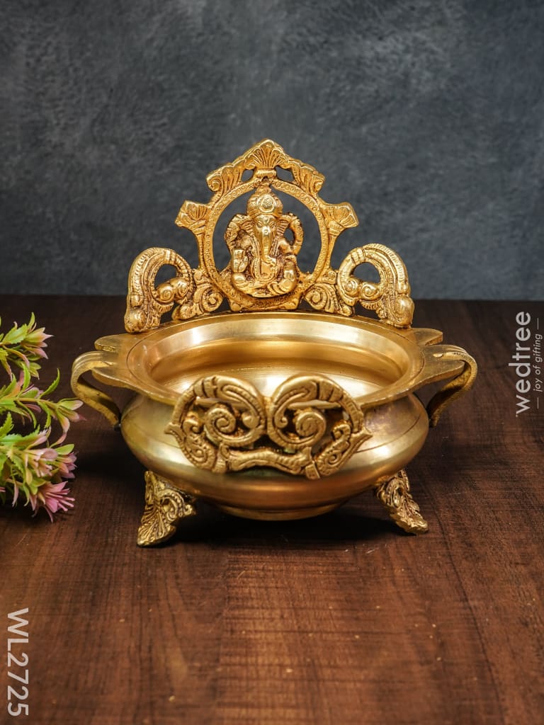 Brass Ganesha Urli With Handle - Wl2725