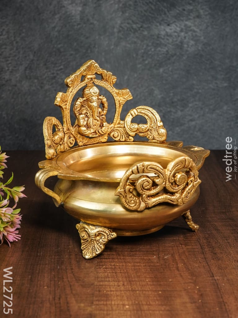 Brass Ganesha Urli With Handle - Wl2725