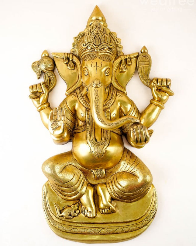 Brass Ganesha Wall Hanging - 24 inch - WL5976 - Brass Wall Hanging