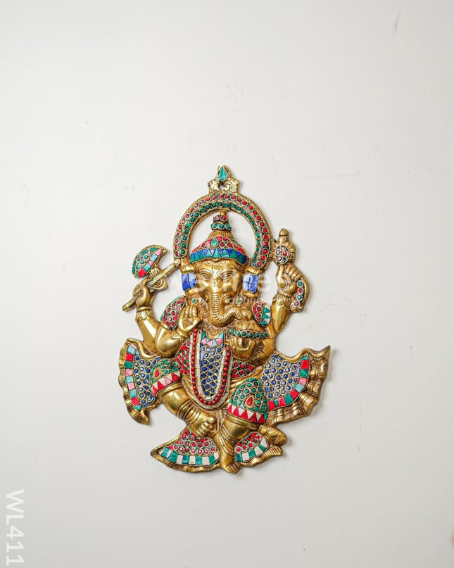 Brass Ganesha Wall Hanging With Stonework & Tile Work - Wl4116