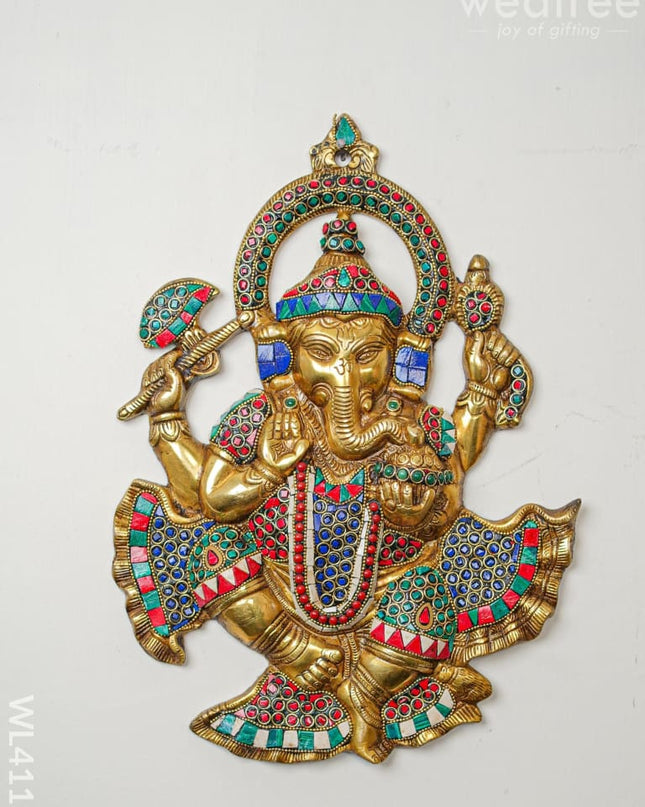Brass Ganesha Wall Hanging With Stonework & Tile Work - Wl4116
