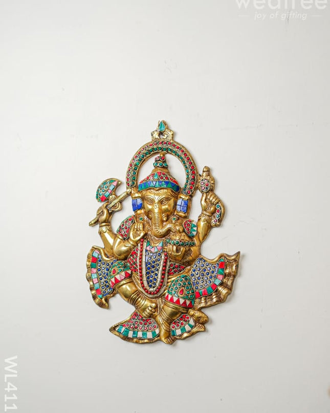 Brass Ganesha Wall Hanging With Stonework & Tile Work - Wl4116