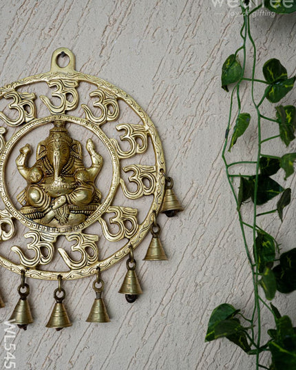 Brass Ganesha with Bells Wall Hanging - 9 inch - WL5459 - Brass Wall Hanging