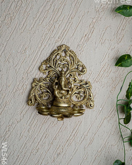 Brass Ganesha with Diya - 6 inch - WL5466 - Brass Wall Hanging