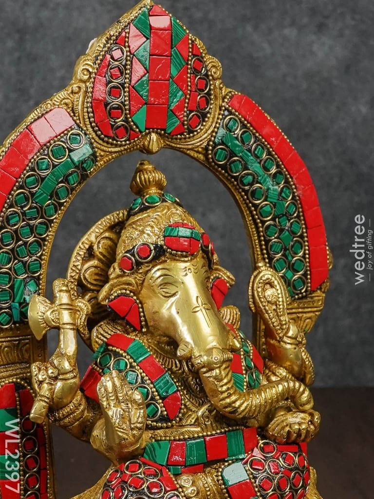 Brass Ganesha With Stone Work - Wl2397 Figurines