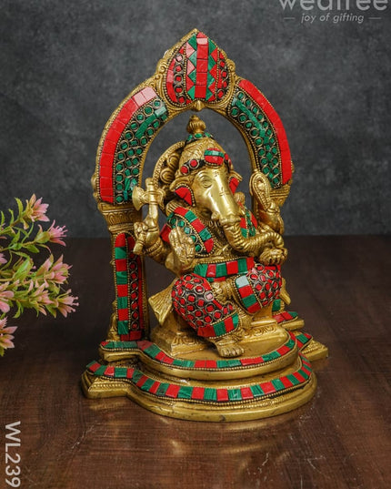 Brass Ganesha With Stone Work - Wl2397 Figurines