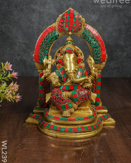 Brass Ganesha With Stone Work - Wl2397 Figurines