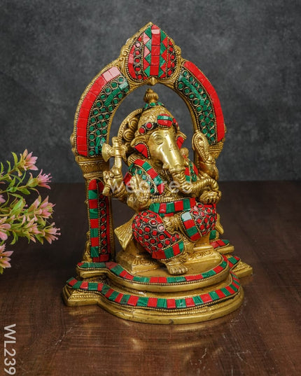Brass Ganesha With Stone Work - Wl2397 Figurines
