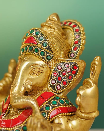 Brass Ganesha With Stonework - Wl4748 Figurines