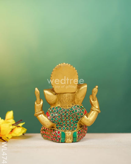 Brass Ganesha With Stonework - Wl4748 Figurines