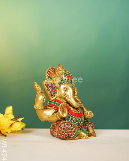Brass Ganesha With Stonework - Wl4748 Figurines