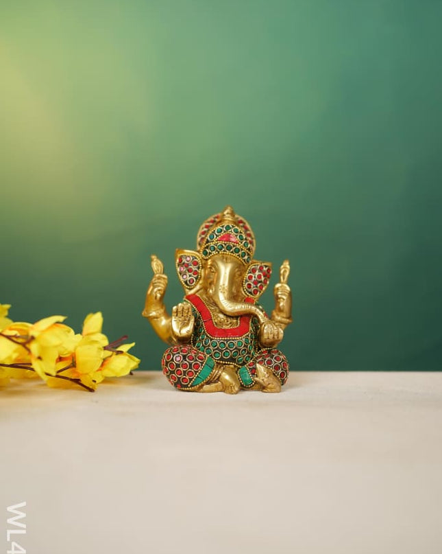 Brass Ganesha With Stonework - Wl4748 Figurines