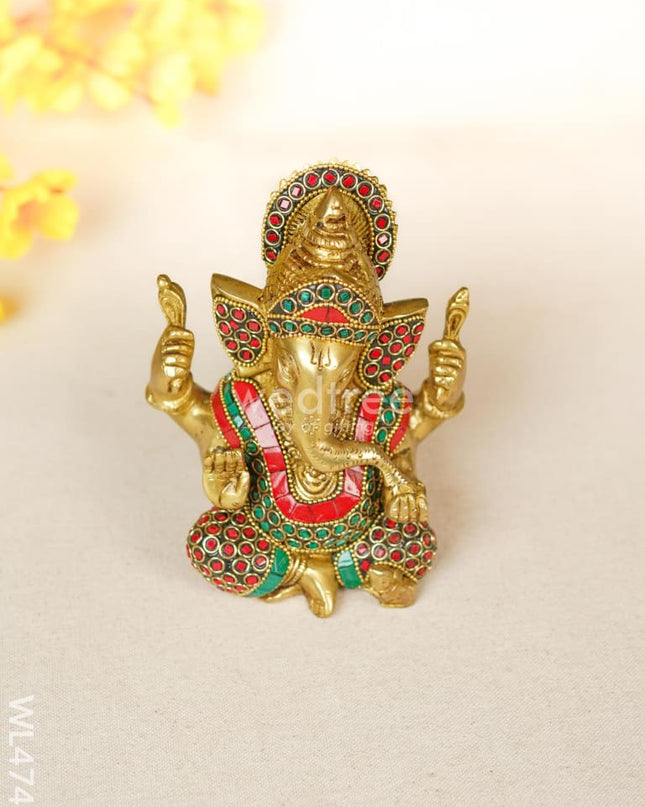 Brass Ganesha With Stonework - Wl4748 Figurines