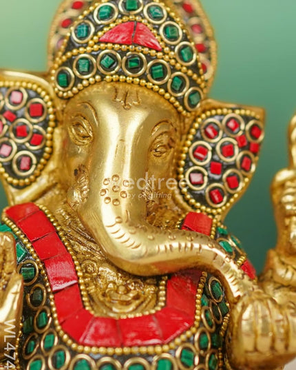 Brass Ganesha With Stonework - Wl4748 Figurines