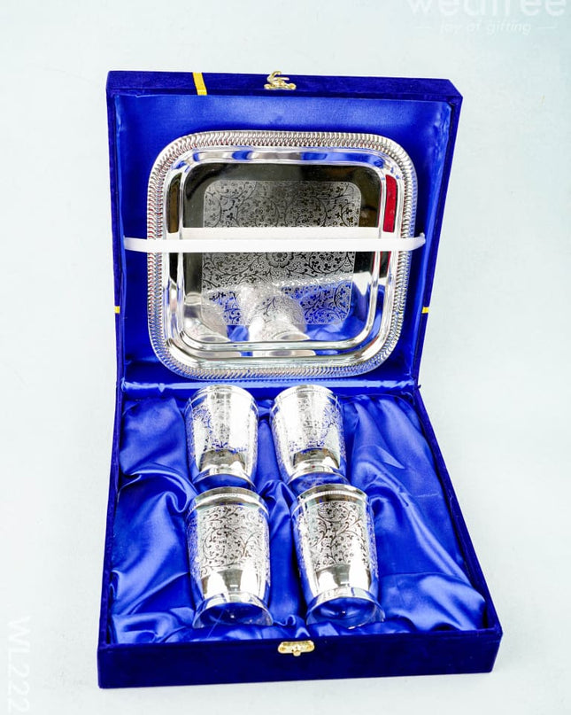 Brass Glass Set with Tray - WL2222 - Brass Utility