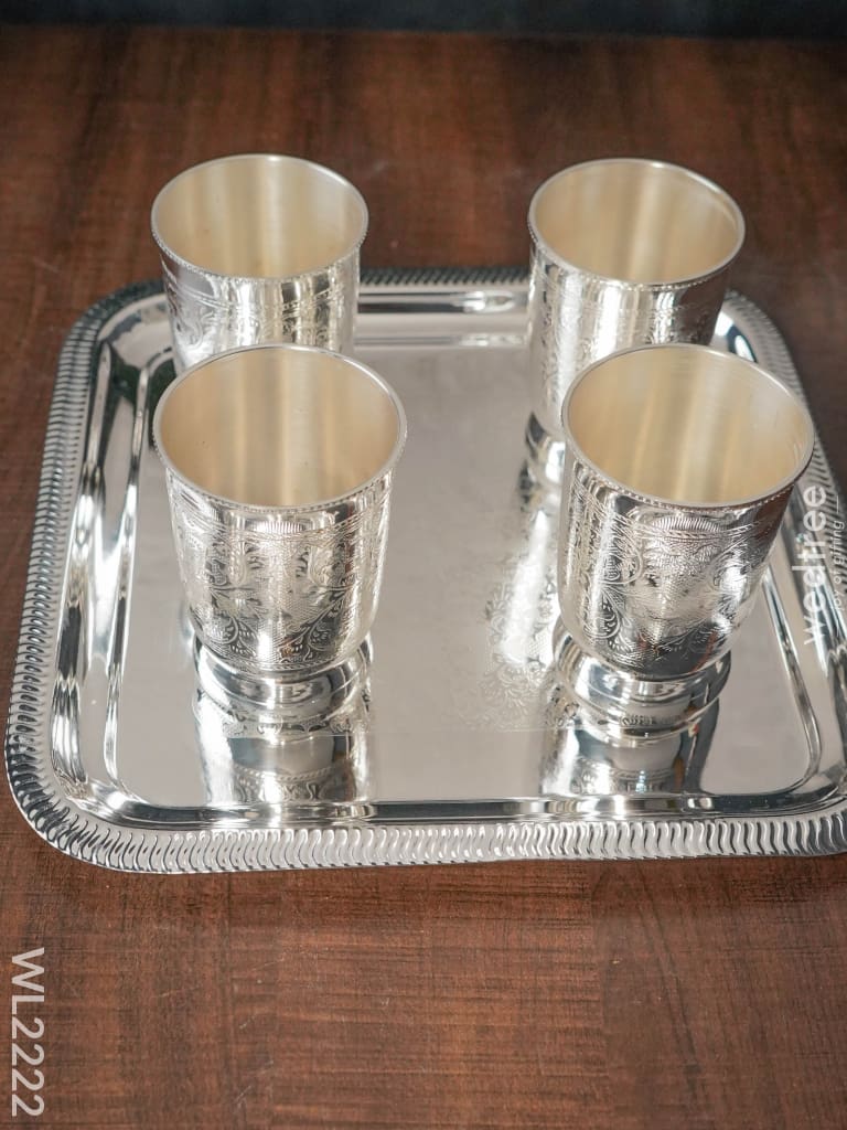 Brass Glass Set With Tray - Wl2222 Utility