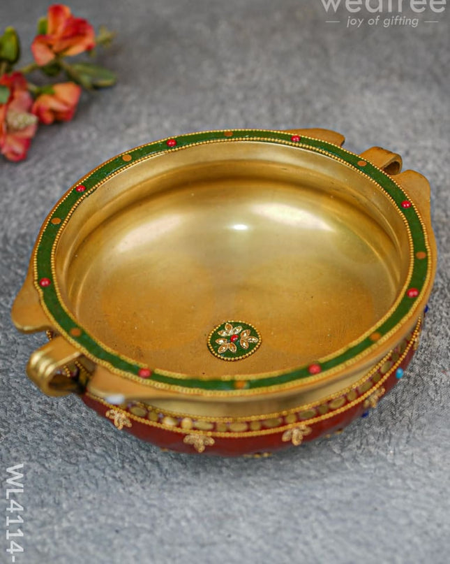 Brass Hand Painted Urli With Stonework - Wl4114