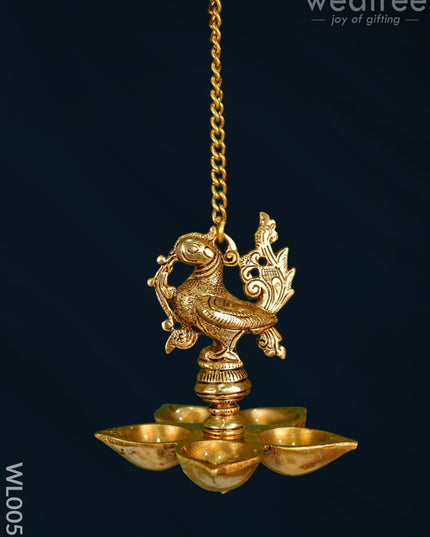 Brass Hanging Annapakshi Five-Face Diya - WL0057 - Brass Diya