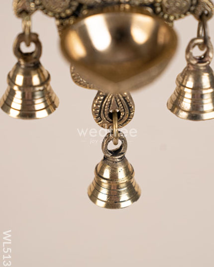 Brass Hanging Diya with 3 Bell - 9 inch - WL5138 Brass Wall Hanging