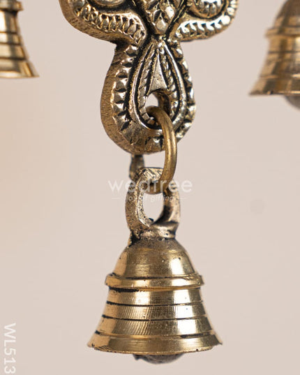 Brass Hanging Diya with 3 Bell - 9 inch - WL5138 Brass Wall Hanging