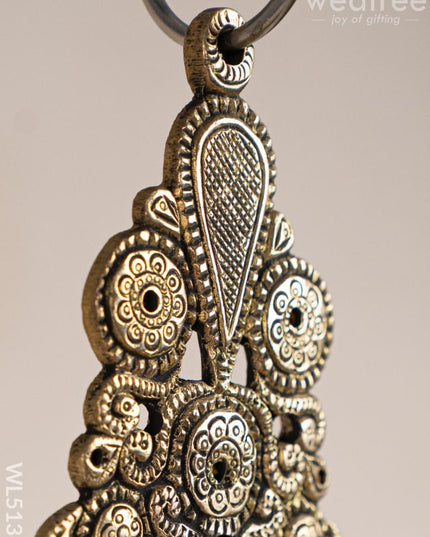 Brass Hanging Diya with 3 Bell - 9 inch - WL5138 Brass Wall Hanging